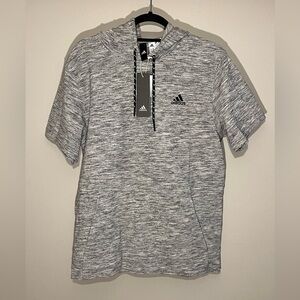 NWT ADIDAS Short Sleeve Hoodie Mens Medium Gray Black Free Shipping Workout (G)